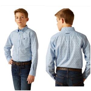 Ariat Boys Rowan Print Light Blue Shirt